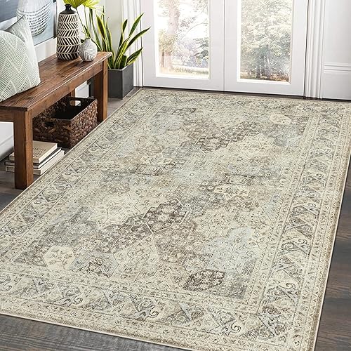 Miniatura 8 de Zacoo Alfombra bohemia de 2 x 3 pies, estilo vintage, para interiores, lavable, antideslizante, tapete de baño pequeño, tapete pequeño de pelo bajo