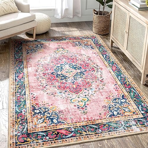 Miniatura 7 de Alfombra de pasillo lavable de 2 x 6 pies, color rosa, estilo bohemio, para pasillo, entrada, cocina, lavandería, baño, dormitorio, antideslizante,