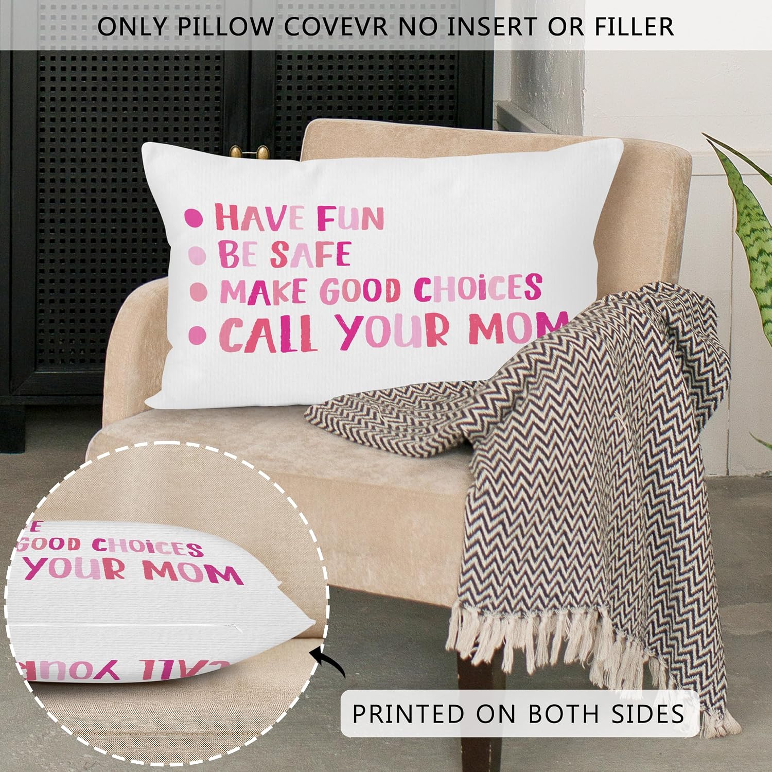 Funny Call Your Mom Throw Pillow Cover 12x20, College Dorm Room Essentials Decor for Girls, Pink College Decor Decorative Lumbar Pillows Cases for Dorms, Back to School Gifts for Students image 4