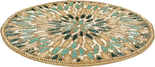 Miniatura 4 de Juego de 4 manteles individuales redondos de cuentas de granja, color negro, de 13 pulgadas, con cuentas, hecho a mano por expertos artesanos, un