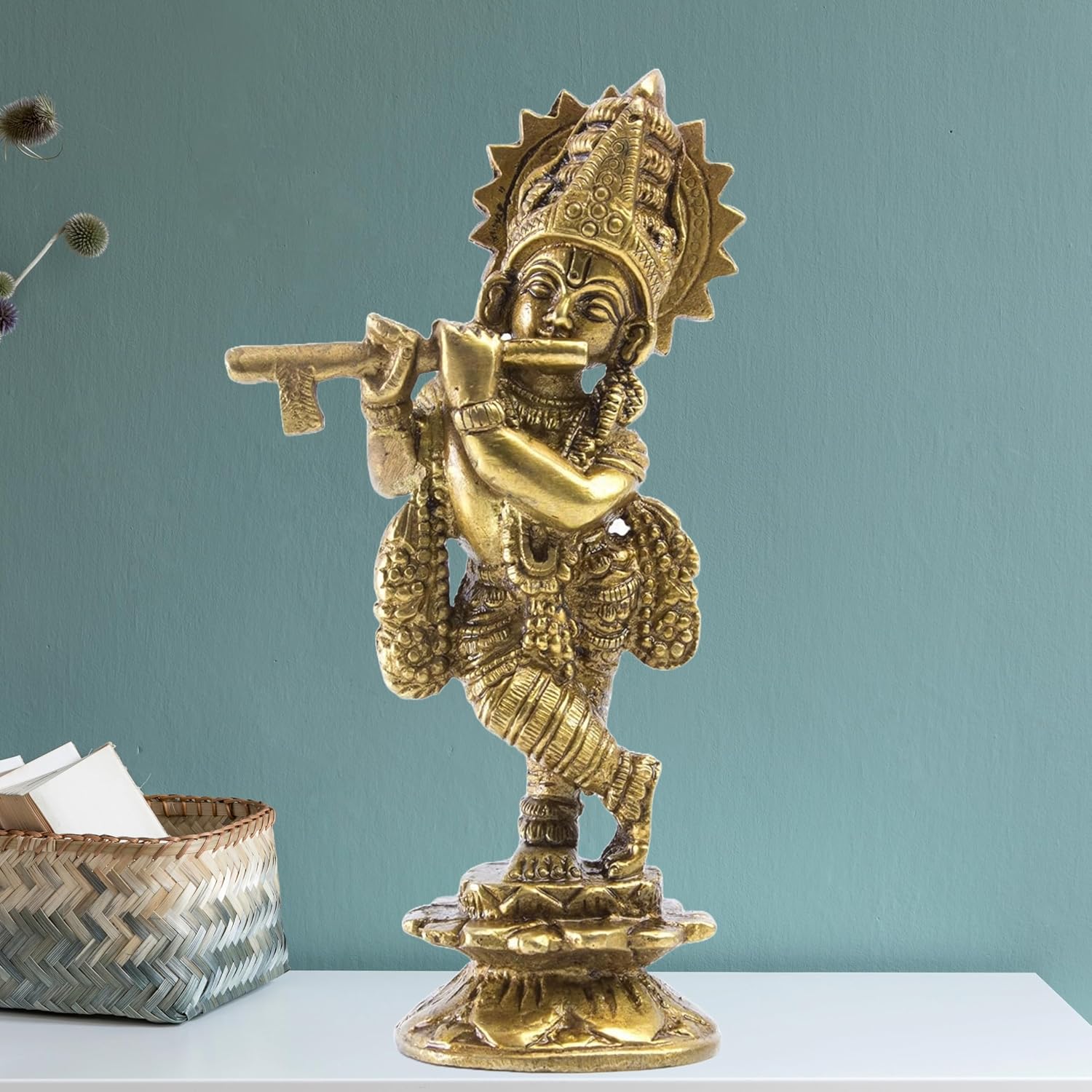 MohanJodero Elegant Brass Lord Krishna Statue