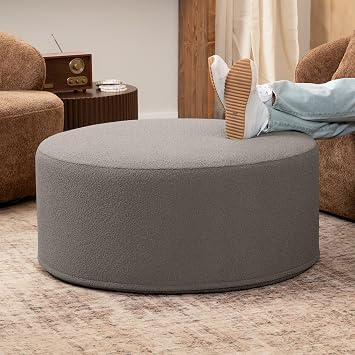 Jaxx Candler Round Couch Ottoman Oversized Giant Coffee Table Ottoman - Versatile Firm Foam Construction - Kid Safe with Removable Cover, 36, Luxe Boucle, Boucle Dark Grey