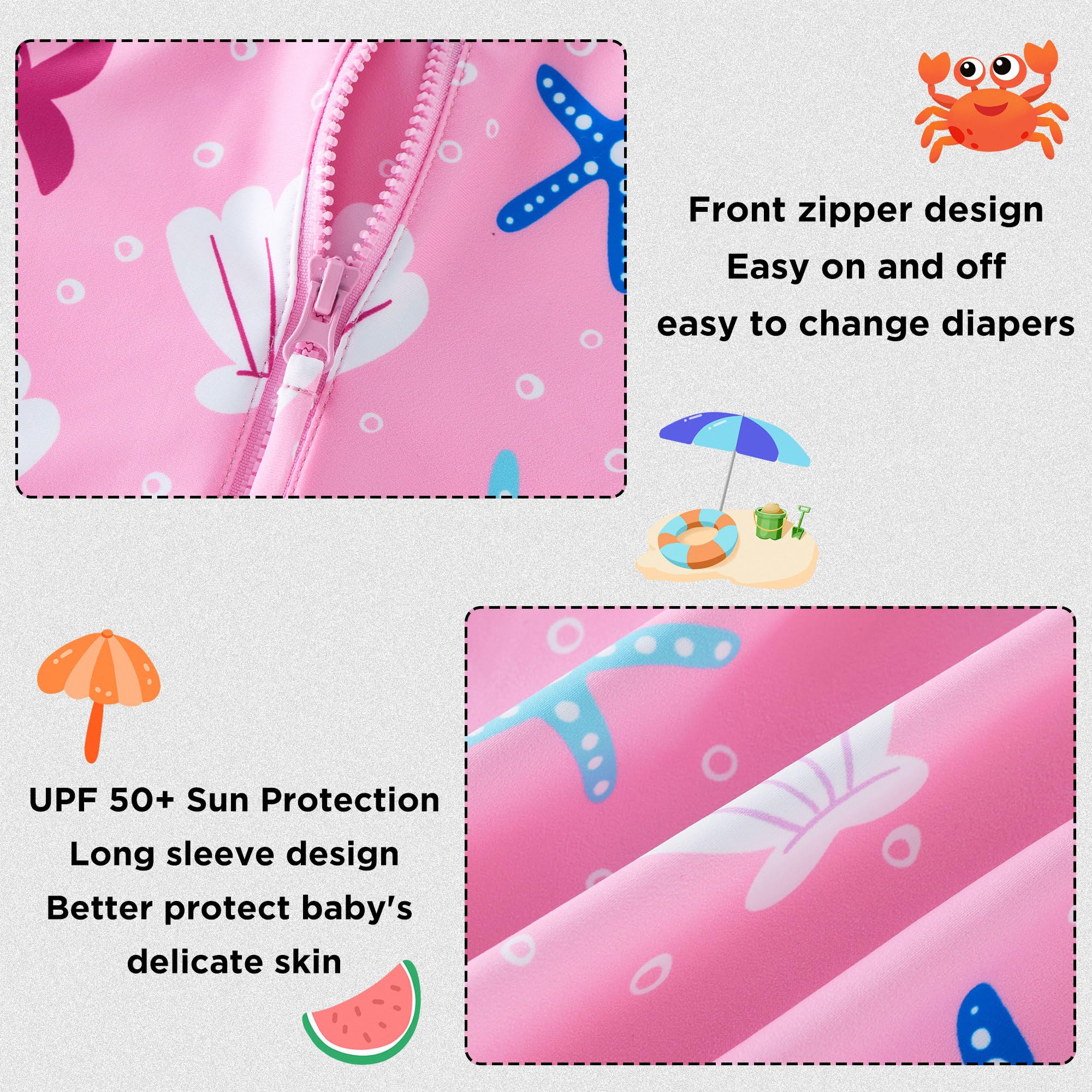 UMELOK Costume da bagno intero da bambina, a maniche lunghe, con protezione solare UPF 50+
