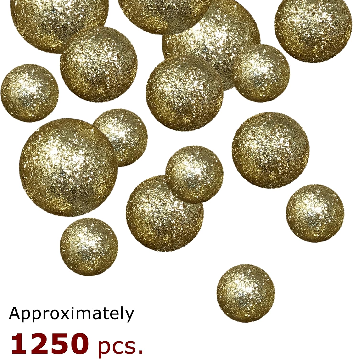 BANBERRY DESIGNS Gold Iridescent Foam Balls - About 1250 Piece Set of Glitter Vase Filler Decorative Balls – Table Scatter Decorations – Gold Party Décor - 3/8" to 3/4" D