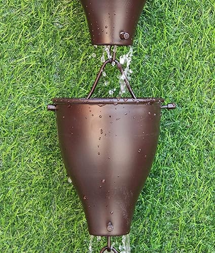 Miniatura 7 de KAM Home - Cadena de lluvia de aluminio XL con adaptador de canalón para kit de instalación de cadena de lluvia (8.5 pies, marrón)