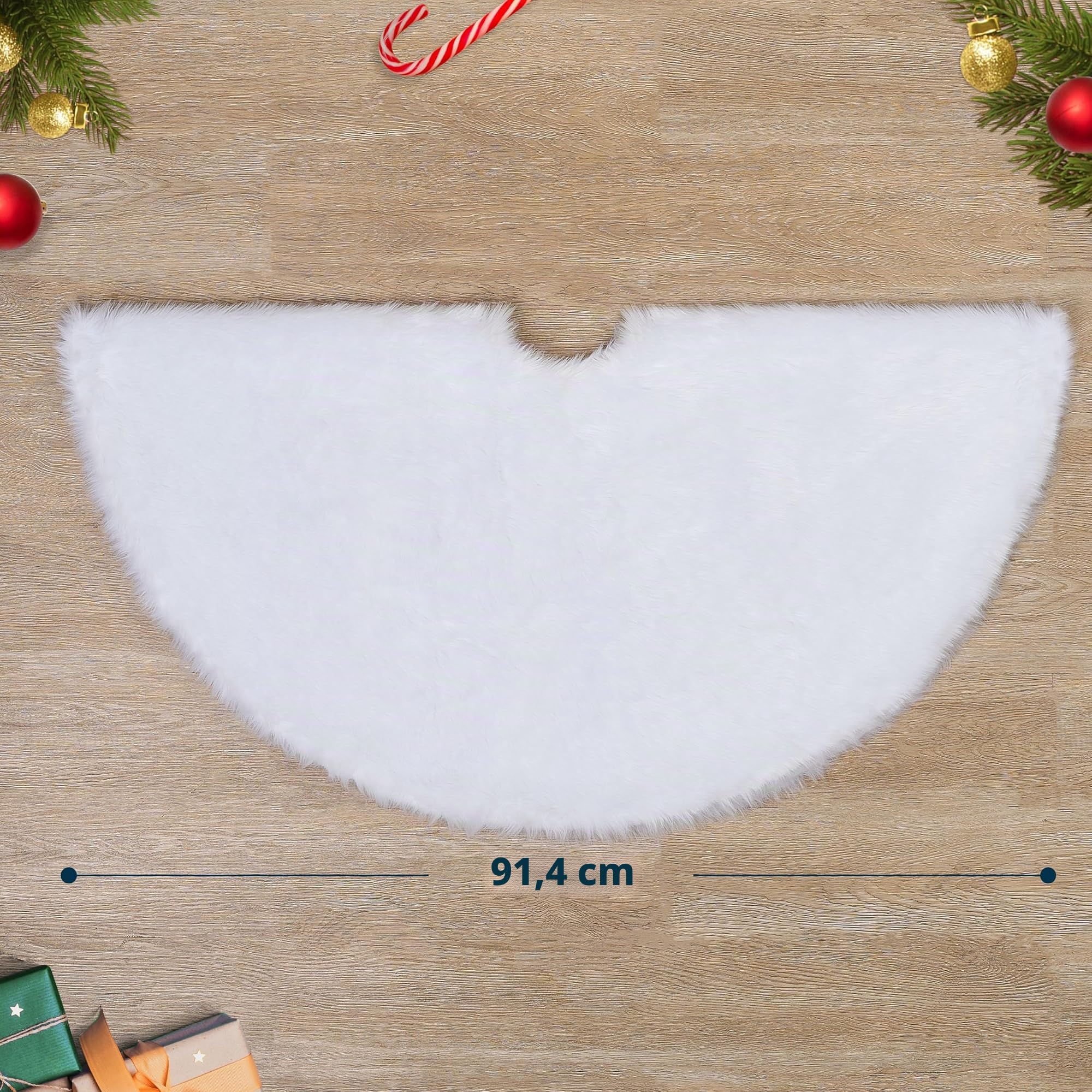 Joiedomi Weihnachtsbaumrock aus Kunstfell, für den Innenbereich, weich, klassisch, Dekoration für Weihnachten, Zuhause, Silvester, Urlaub, Party, 91,4 cm, Weiß
