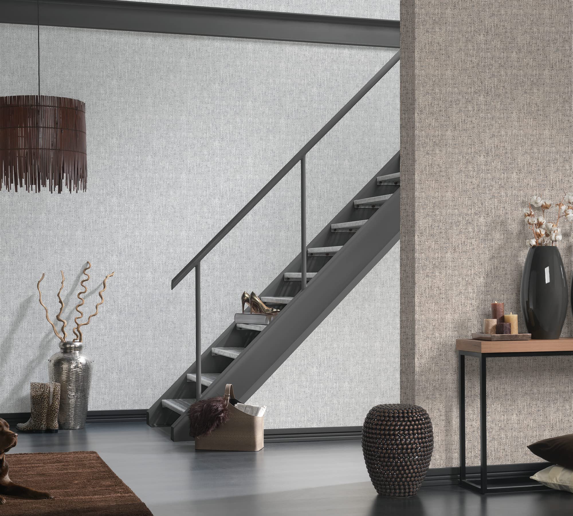 awallo 354426 3544-26 Non-Woven Wallpaper Linen Look 10.05 m x 0.53 m Grey Made in Germany, 53 x 1005 cm - Image 2