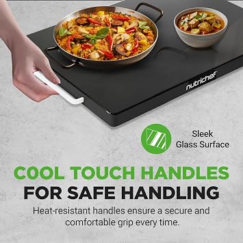 NutriChef Electric Warming Tray | Glass Surface Hot Serving Tray | Adjustable Temperature 140F to 230F | Energy Efficient & Space Saving | Perfect for Buffets,Parties & More | 21.2 x 16.5 IN | Black