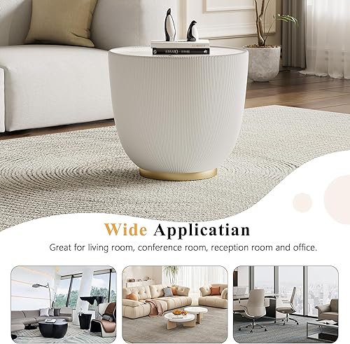 Miniatura 120 de Mesa auxiliar redonda moderna, mesa auxiliar de sofá de mármol sintético con base cubierta de cuero sintético en forma de cuenco, mesa auxiliar