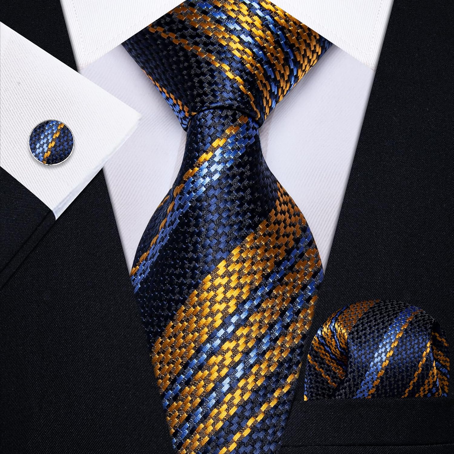 Silk Paisley Floral Tie and Pocket Square Cufflinks with Lapel Pin Sets for Men 5PC Wedding Party - Image 3