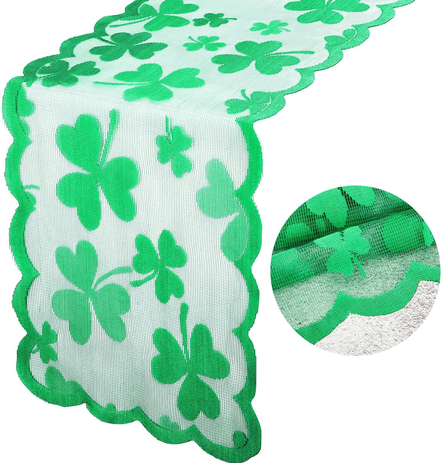 Boao St. Patrick's Day Table Runner Tablecloth, Irish Clover Embroidered Tablecloth Green Shamrock Lace Table Cover Topper Dresser Scarf for Spring Wedding Shower Party Supplies(1 Piece,13 x 72 Inch)
