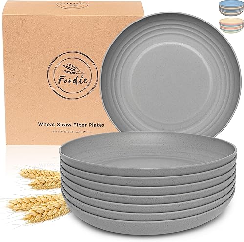 FOODLE Juego de 8 platos de paja de trigo para 8 Alternativa para platos de plástico Apto para lavavajillas y microondas Reutilizable e