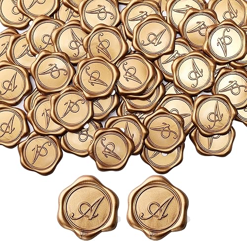 Yoption Calcomanías adhesivas para sello de cera con letra del alfabeto A, paquete de 100 calcomanías de sello de cera de letras, sellos de sobre,