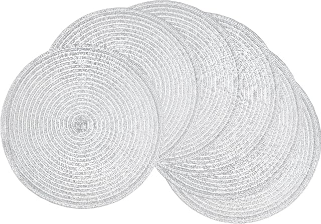 Placemats 12.6 Inch Place Mats Round Placemats sets 6 for Dining Table Washable Heat Resistant Table Mats for Kitchen Table (Shiny silver, 32cm)