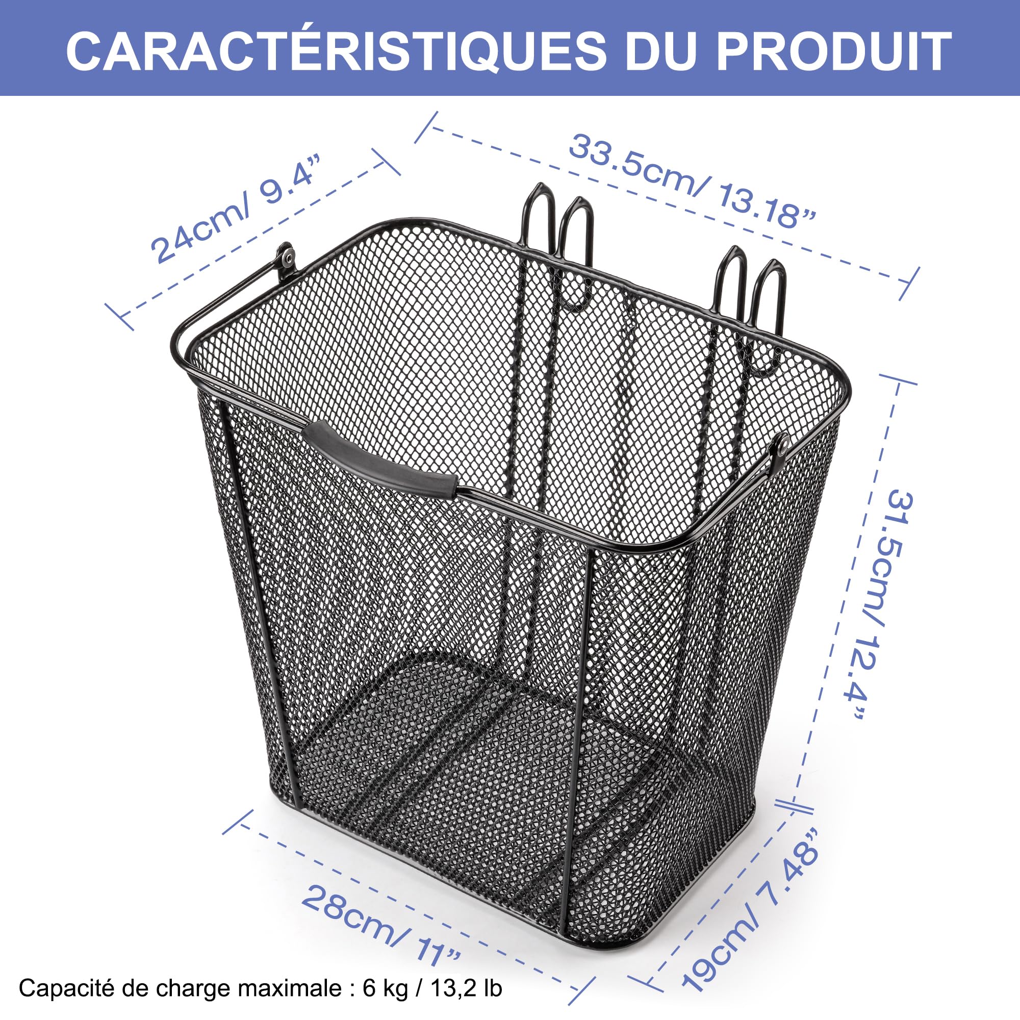 CXWXC Panier de vélo avec poignée – Paniers métalliques amovibles pour l'arrière de grande capacité – Montage facile et facilité de transport pour le porte-vélos
