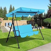 COVERONICS 3-Seat Outdoor Porch Swing, Patio Swing Chair with Adjustable Canopy & Durable Metal Frame, Garden Swings Chair with Removable Cushions for Backyard, Terrace, Lawn,Turquoise