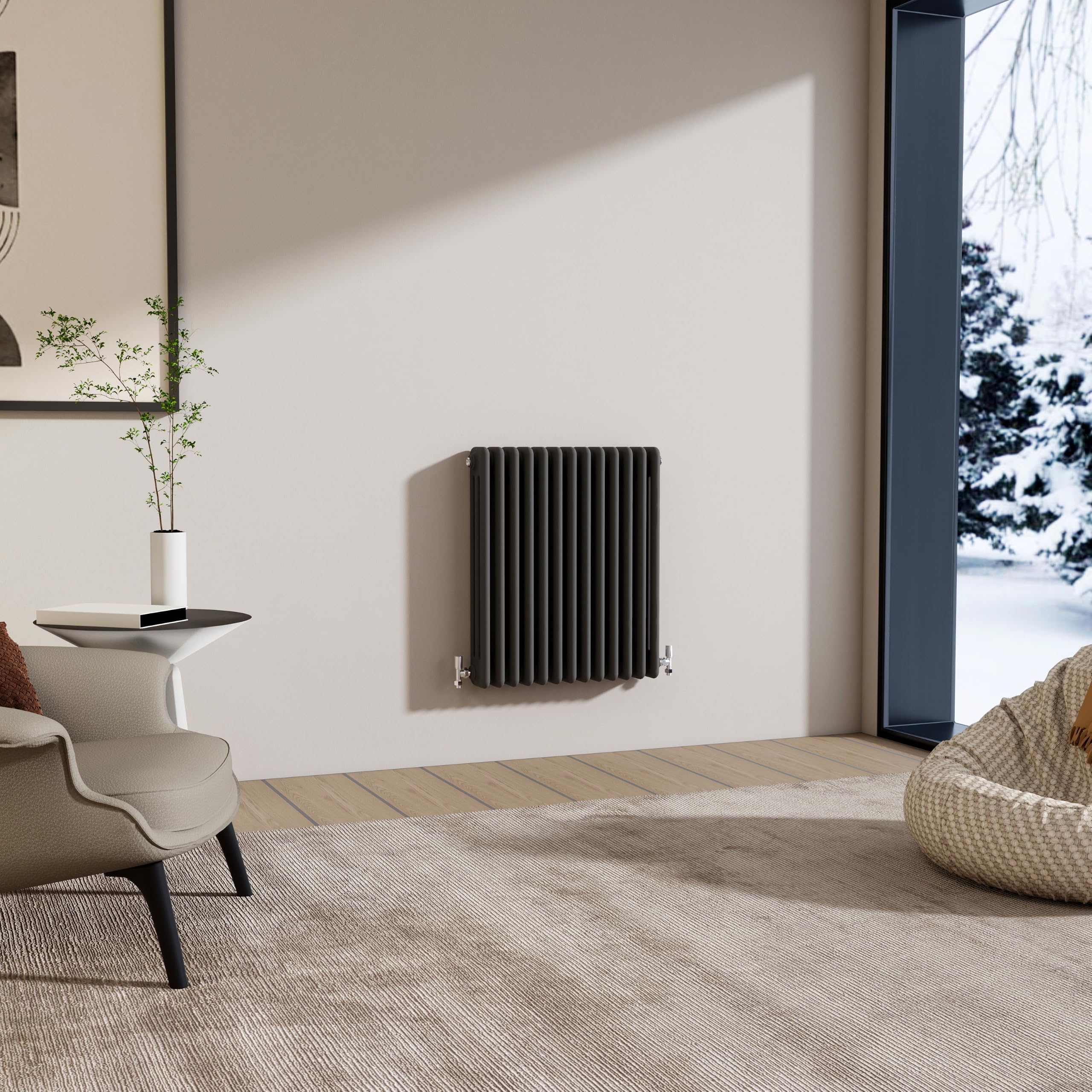 Traditional 3 Column Cast Iron Radiator 600x605mm Horizontal Anthracite — image 1