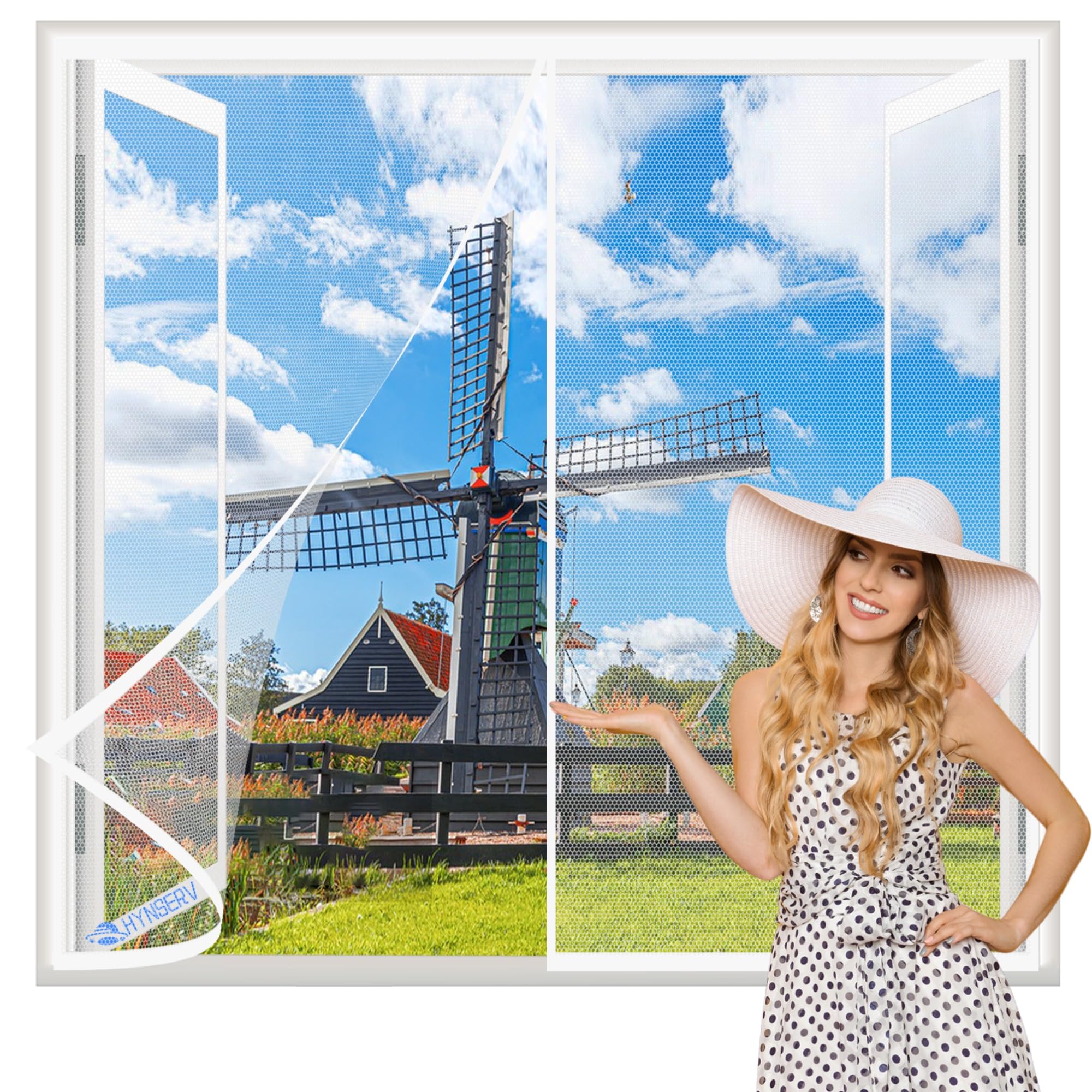 Hynserv White Magnetic Screen Window 90X100cm Fly Screen Mosquito Magnetic Window Screen Shuts Automatically For All Kinds Of Window