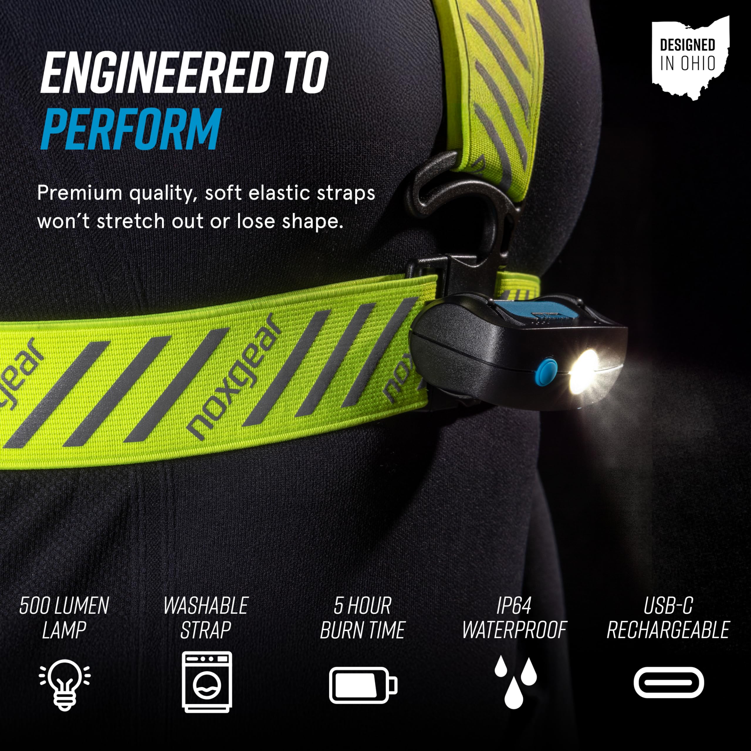 noxgear Lampe poitrine légère, 500 lumens, Rechargeable par USB-C