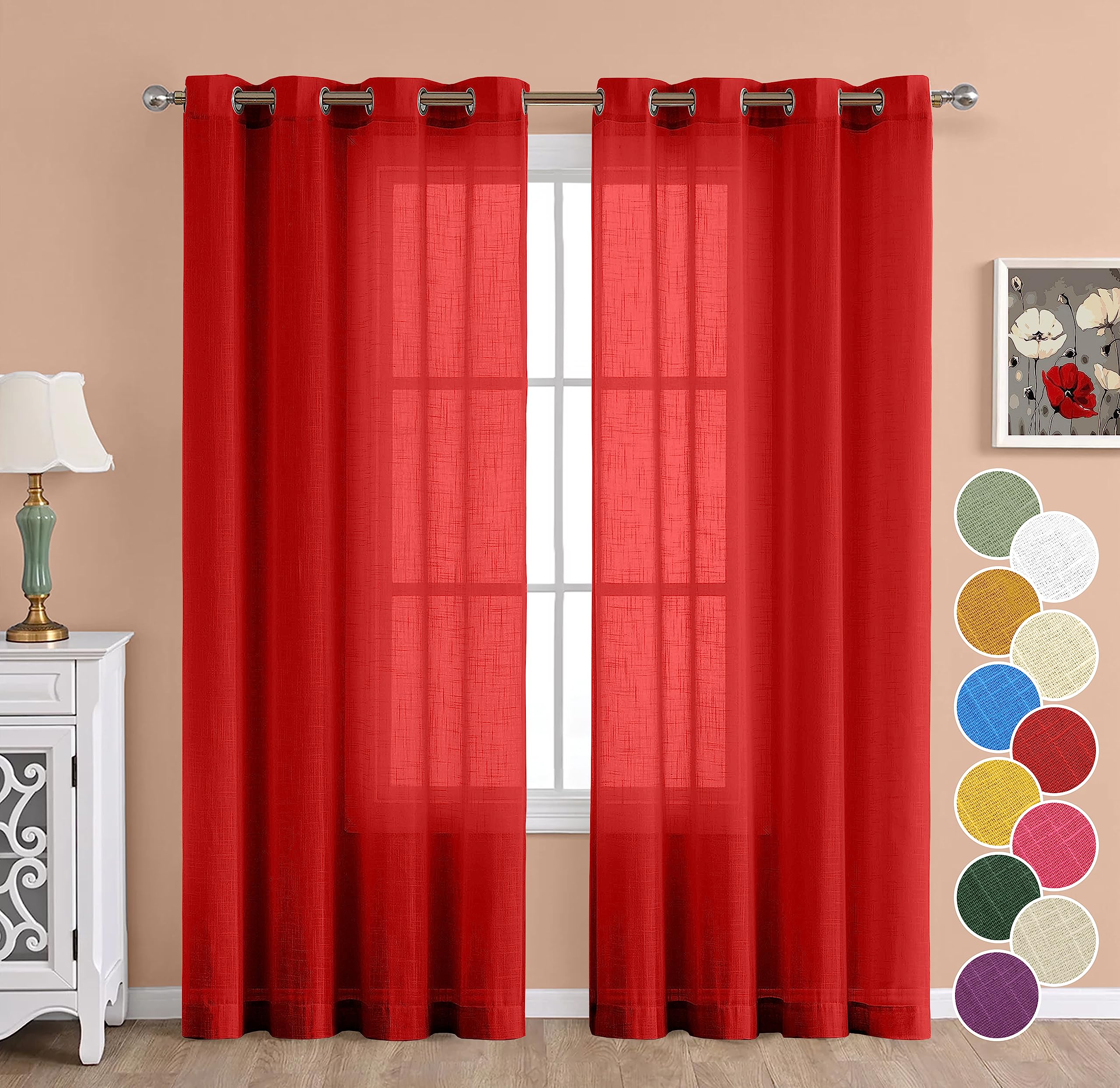 THE LINEN COMPANY Cotton Linen Solid Door Curtain with Steel Eyelet Rings- 4.5 x 7 Feet (Chilli Red - Set of 2) discount deal