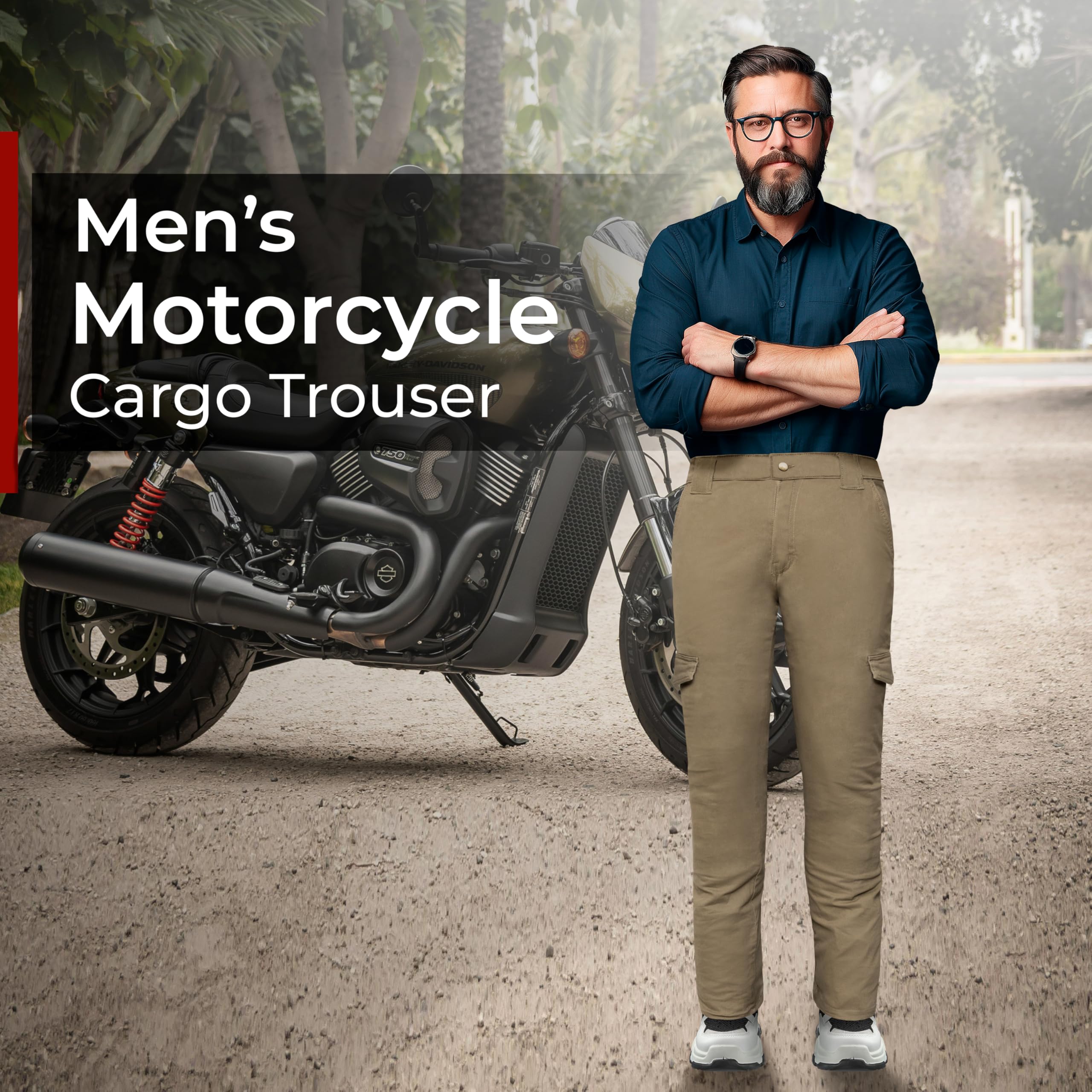 GREAT BIKERS GEAR - Pantalon de moto avec doublure de protection en aramide et genouillère pour homme