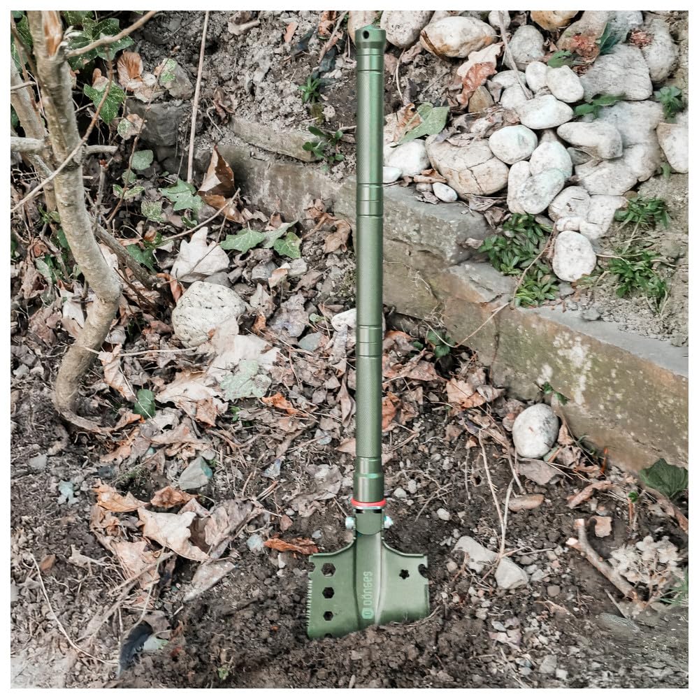 Dönges Multifunktionaler Klappspaten inkl. 3 Längen | Kombi Schaufel aus rostfreien Edelstahl | olivgrüne Klappschaufel für Survival, Wandern, Camping | Survival Ausrüstung mit camouflage Tragetasche