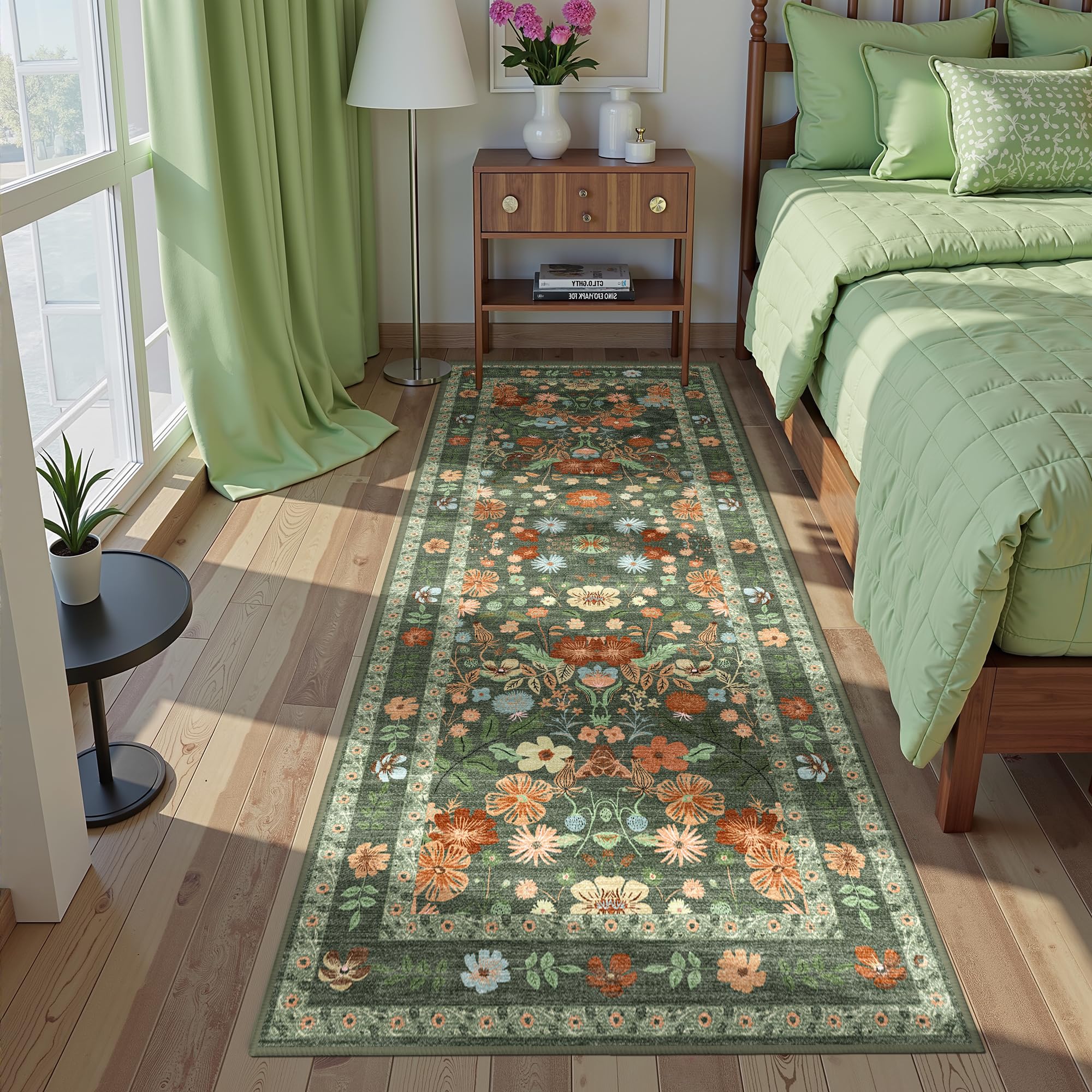 Deerly Green Floral Area Rug