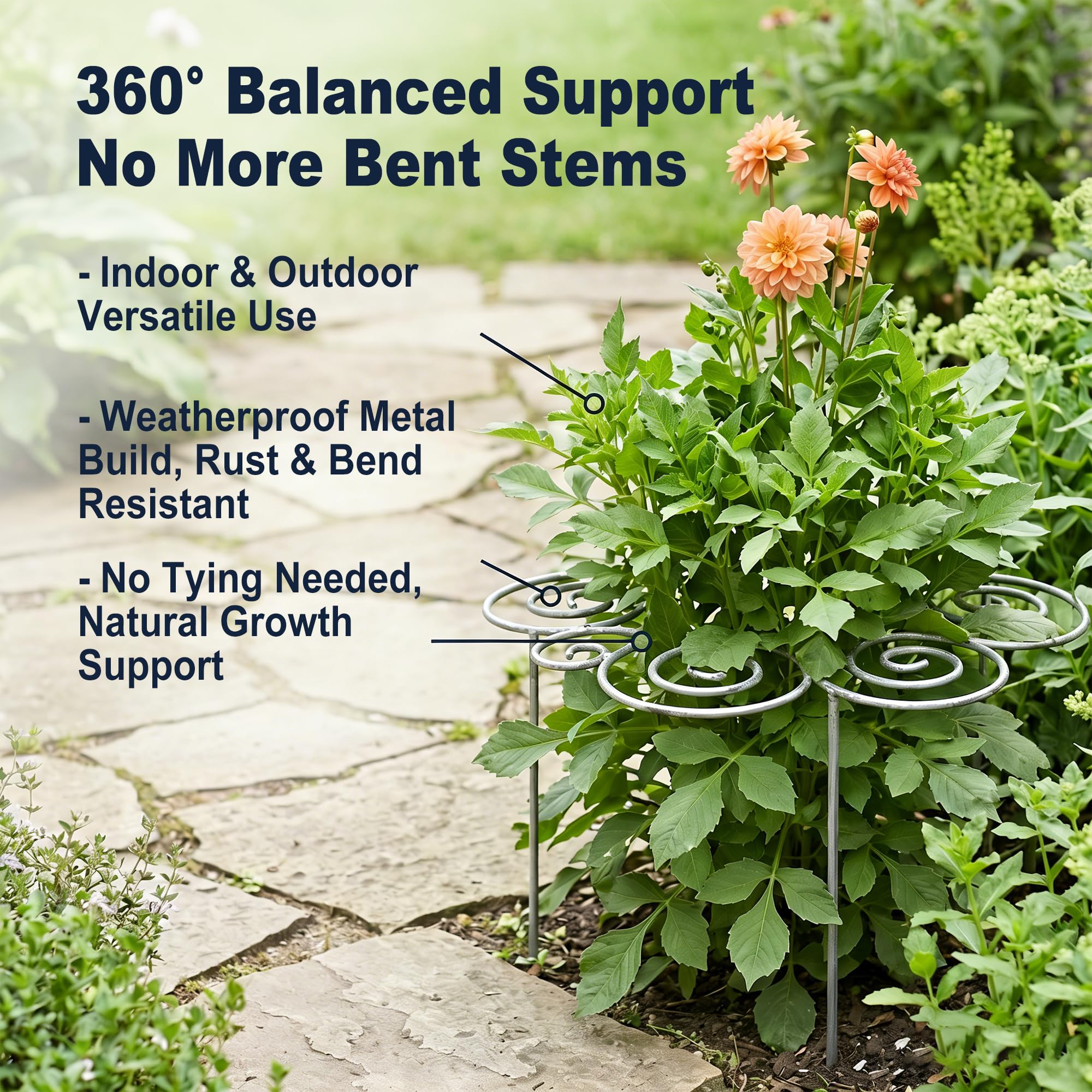 Anneau Support Plantes Métal Décoratif, Cage Fleurs Robustes Antirouille, Piquet Plante Empilable Croissance Traversante pour Pivoines Dahlias, Support Croissance Verticale (S(2PCS))