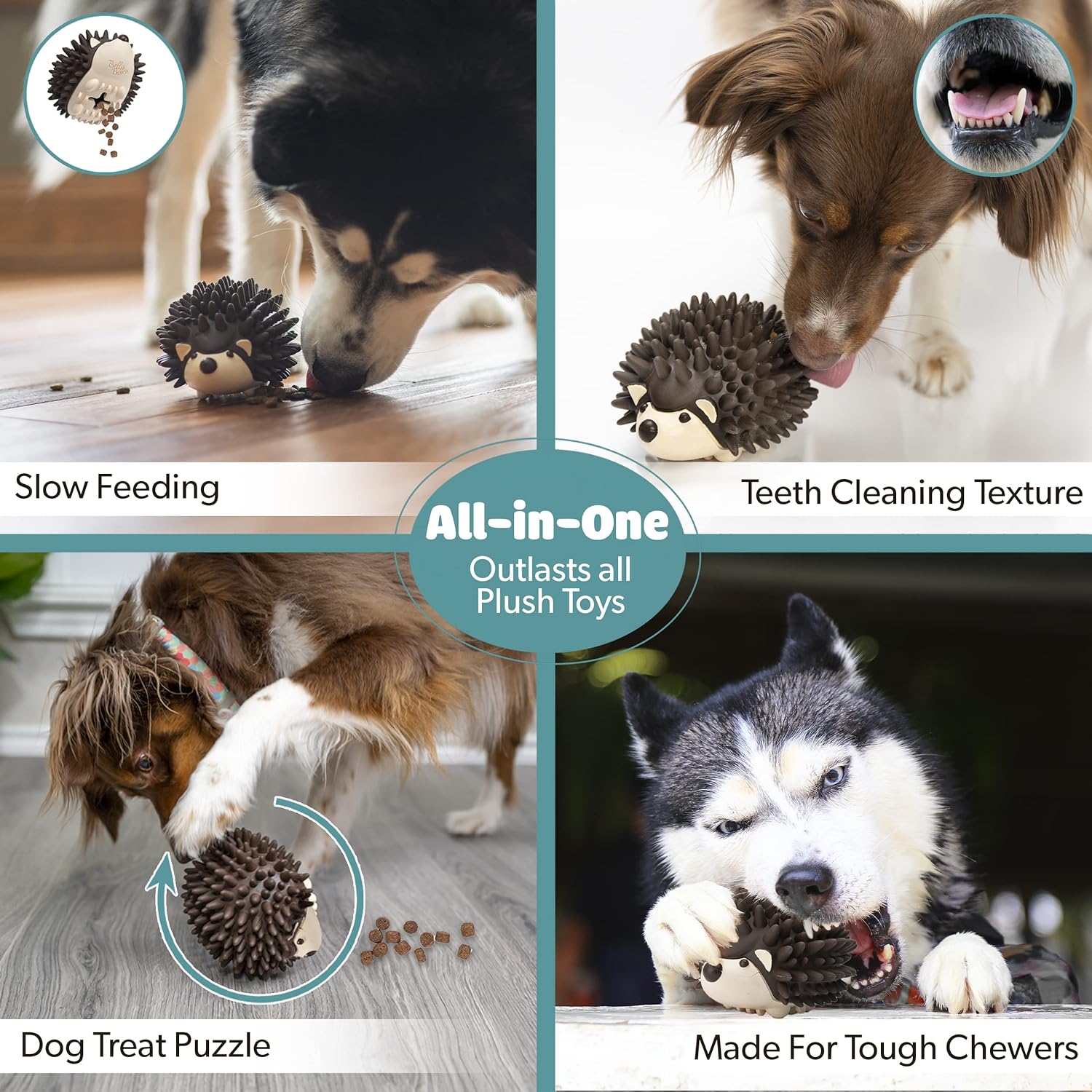Bella Boo Pets Interactive Dog Toy for Strong Chewers - Freddy The Hedgehog All-in-One Treat Ball + Food Dispensing Slow Feeder Dog IQ Puzzle + Dental Chew Toy for Medium and Large Breed Dogs (Pink)