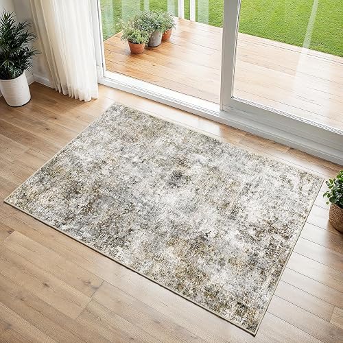 Puino 2x3 Washable Area Rug Abstract Neutral