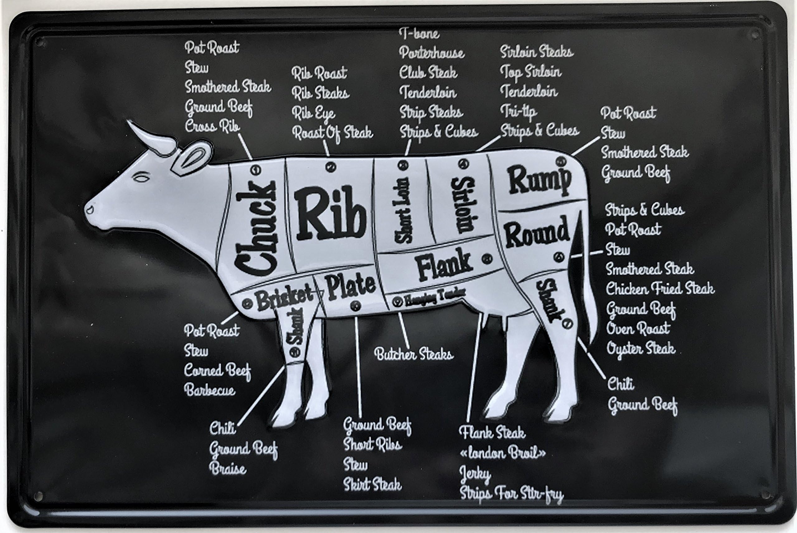 RETRO METAL WALL SIGN TIN VINTAGE COW CUTS BEEF KITCHEN BBQ DAD GIFT ER