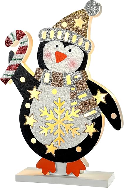 WeRChristmas Pre-Lit Penguin Christmas Decoration, 31 cm - Multi-Colour