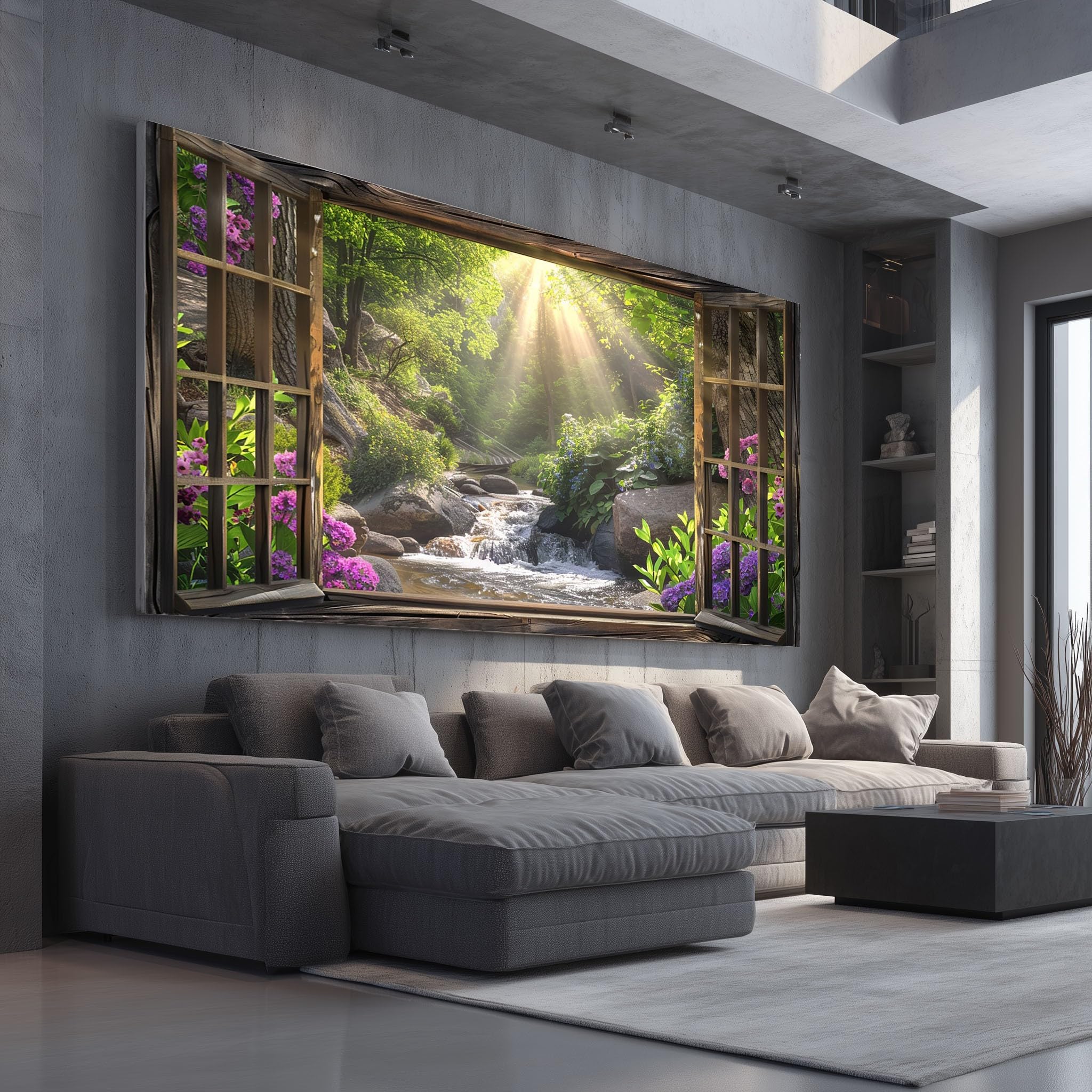 Pittura Moderna su Tela Bosco Naturale con Cornice 60x120 cm