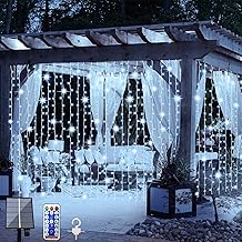 LiyuanQ Solar Curtain Lights Outdoor Fairy Lights 3m x 3m 300 LED 8 Modes Remote Control Waterproof Solar Garden Light Waterfall Fairy String Light for Patio Gazebo Party Christmas Autumn Decoration