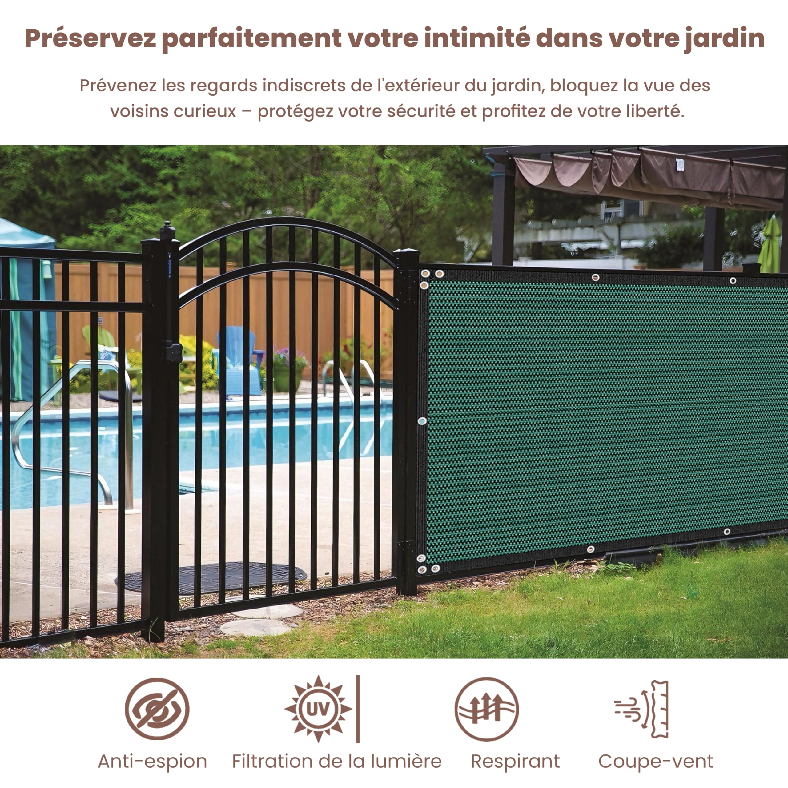 1,2 x 15 M Protection contre la lumière et le vent pour clôtures et balcons, tissu en HDPE, décoration de balcon, protection solaire pour jardin, protection UV