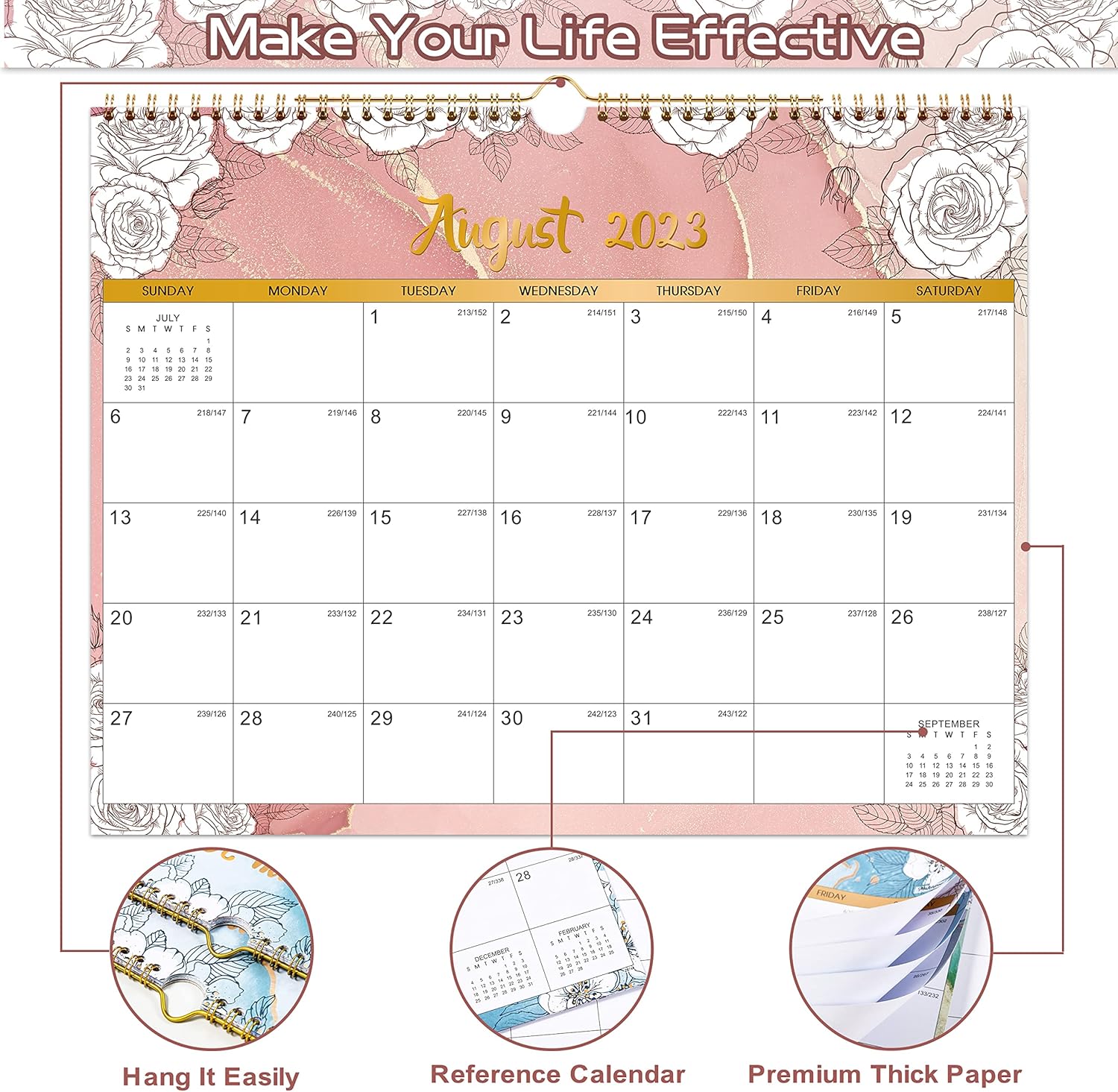 2023-2024 Wall Calendar - 2023-2024 Calendar, Jan. 2023 - Jun. 2024, 18 Monthly Wall Calendar with Thick Paper, 14.6" x 11.5", Twin-Wire Binding + Hanging Hook + Unruled Blocks with Julian Date : Office Products