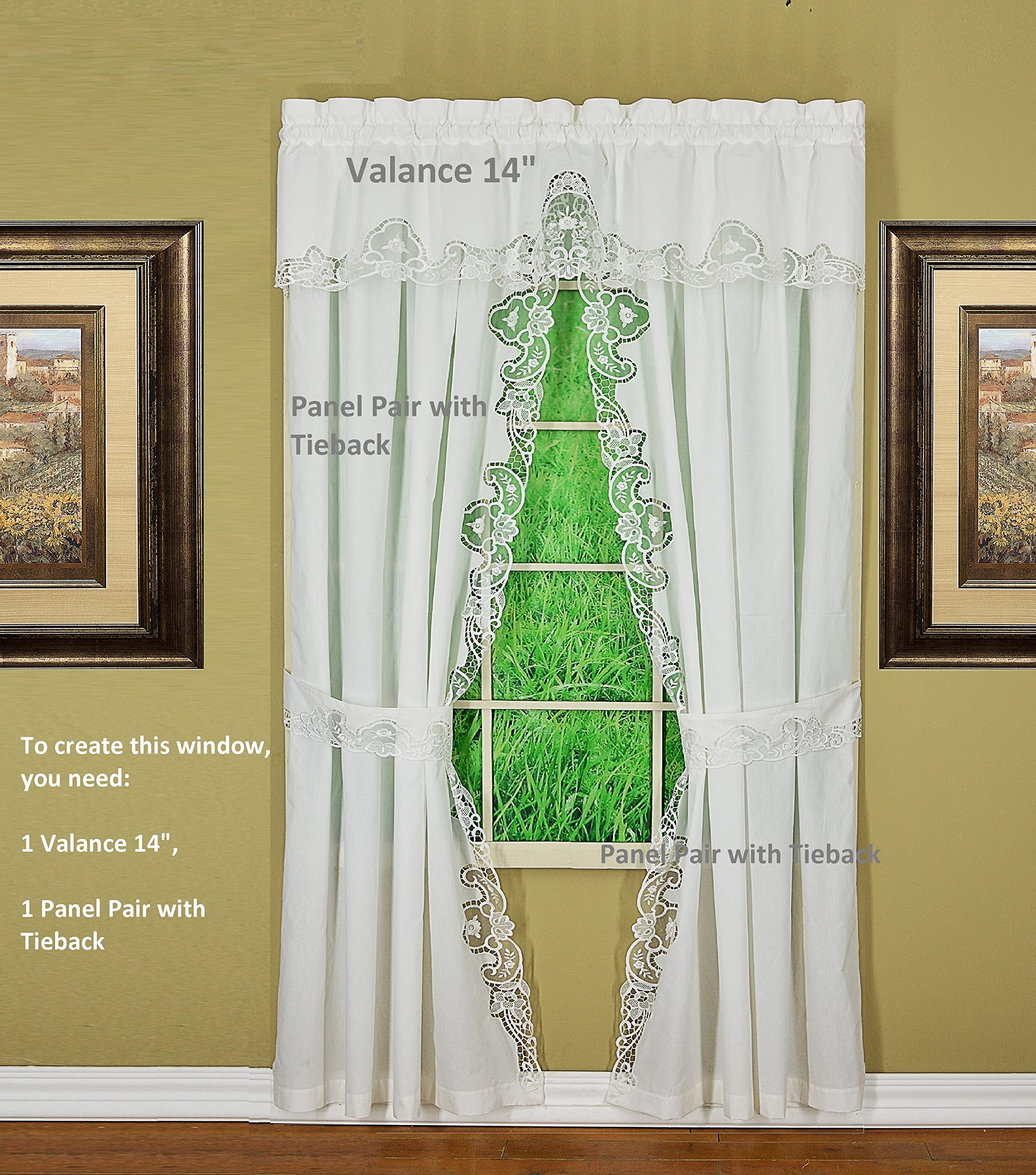 Today's Curtain Annabelle 203 cm L panel para z paskami makramowymi aplikacja zasłona, biała, 203 cm szer. x