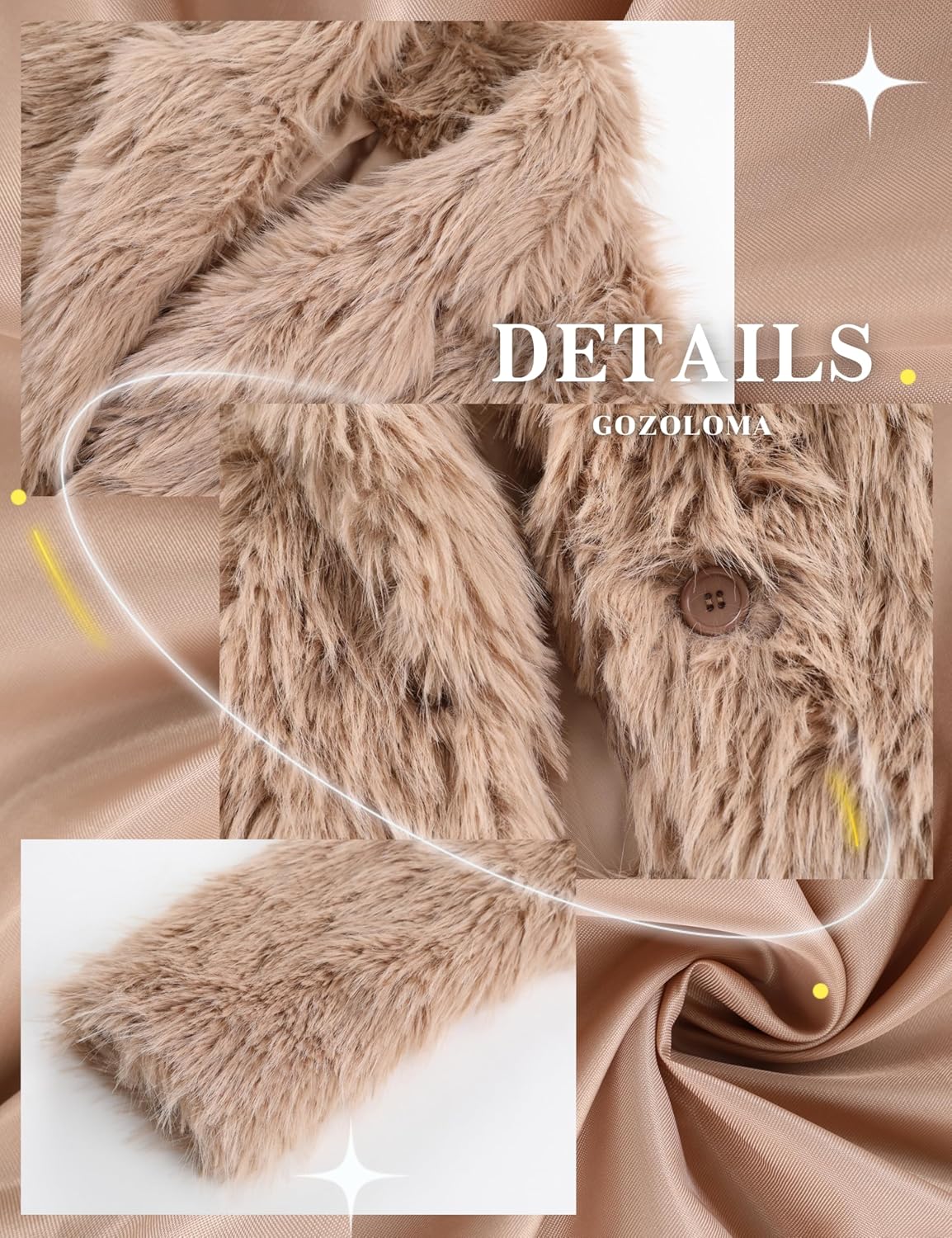 Gozoloma Women's Faux Fur Jacket Long Sleeve V Neck Collared Cropped Coat with Single Button Closure