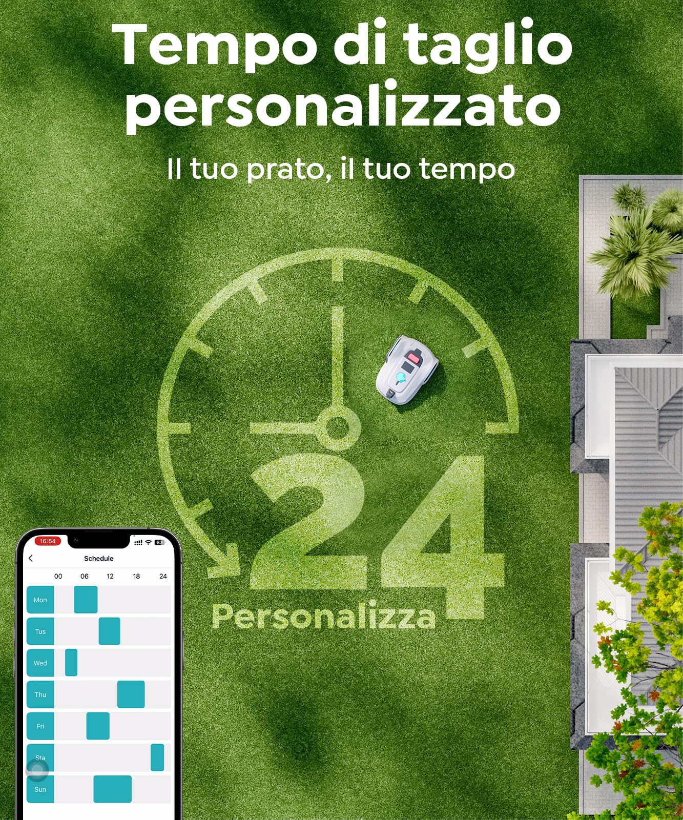 YARDCARE M800Plus Robot Tagliaerba Senza Filo Perimetrale, 800 m², Posizionamento GPS + Visione AI, Robot Tosaerba, Modalità di Taglio a U, Rilevamento di 150 Ostacoli, Ricarica Automatica, App