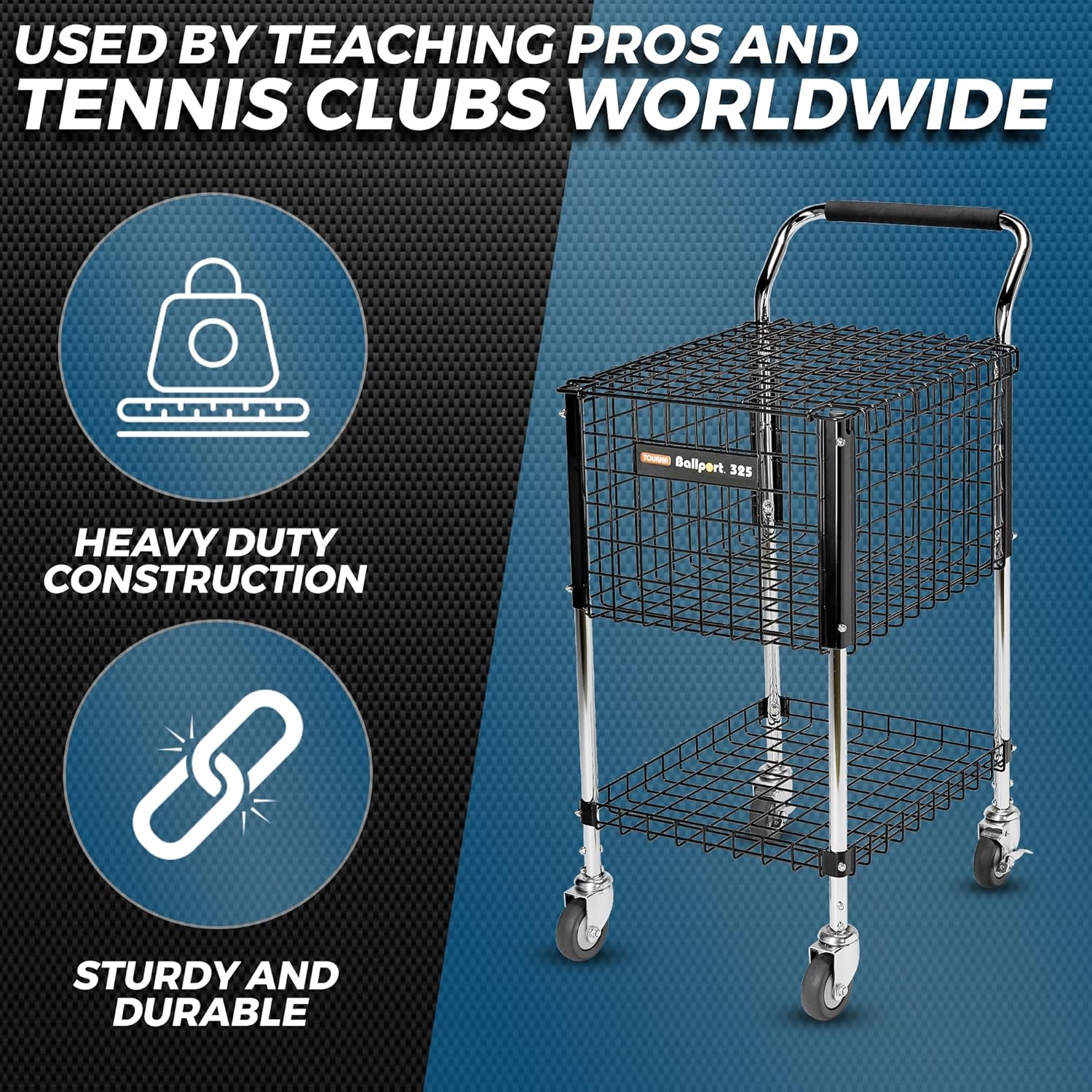 Tourna Ballport 325 Ball Tennis Teaching Cart, Professional Grade Used by Pros