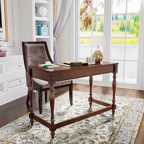 Miniatura 4 de JESONVID BSZ-1533WD - Escritorio de madera maciza para computadora con 2 cajones grandes de 46.1 pulgadas de ancho, estación de trabajo, mesa de