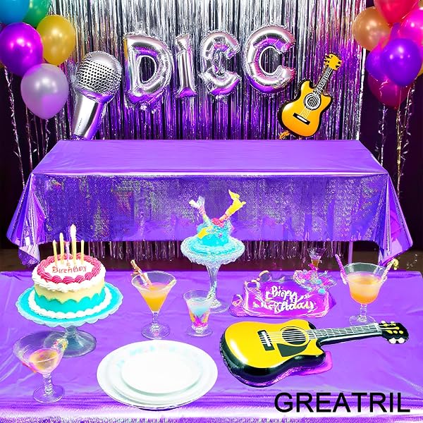GREATRIL Nappe Violet Anniversaire - Nappe Rectangulaire Foil Brillant Jetable Fête Décoration pour Kpop Chat Fille Halloween Disco Papillons Vampires Espace Enfant Décoration - 5