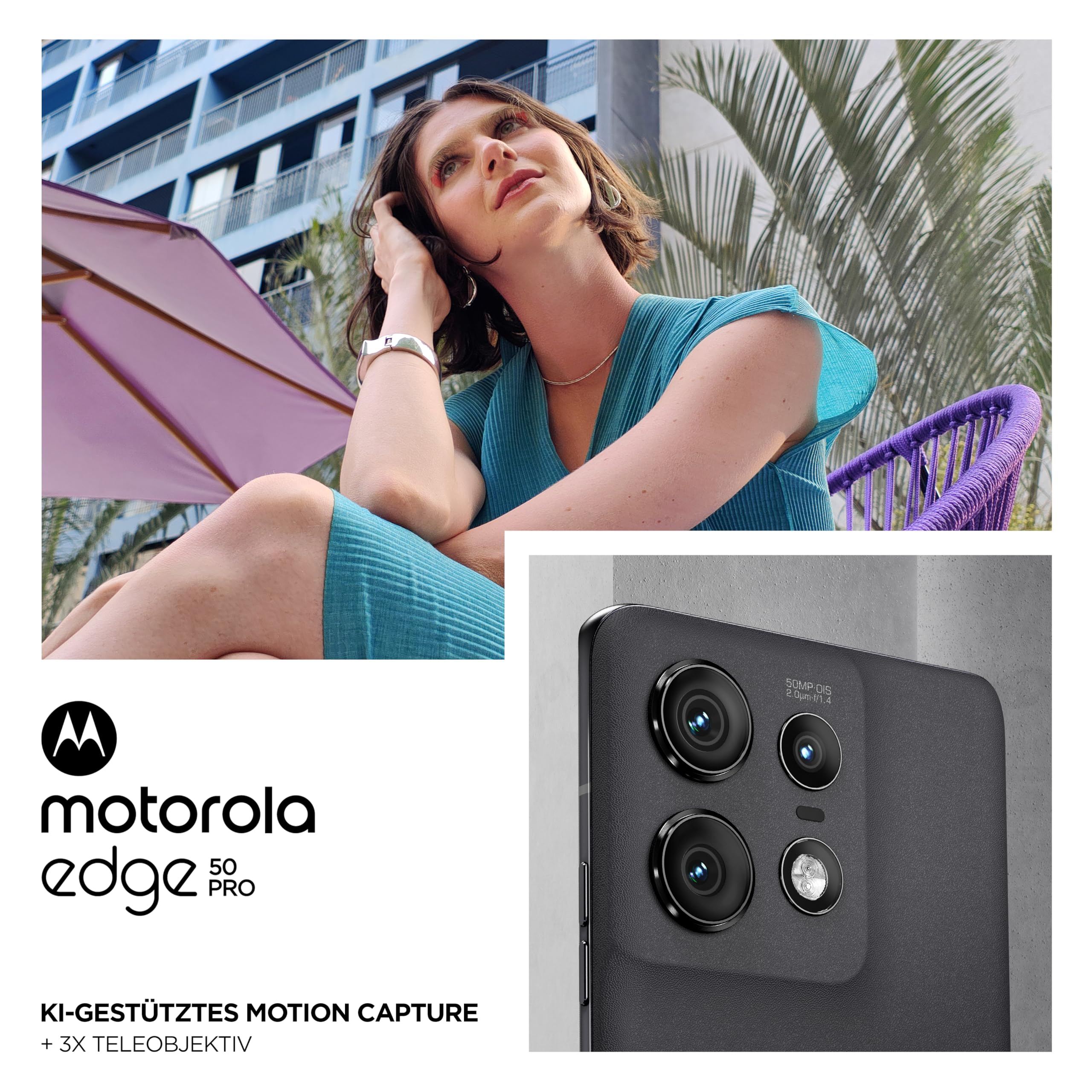 Motorola Moto Edge50 Pro Smartfon (wyświetlacz Super HD POLED 6,7 cala, aparat 50 MP, 12/512 GB, 4500 mAh, z ładowarką 125 W, Android 14) Black Beauty, w zestawie pokrowiec ochronny + telefon