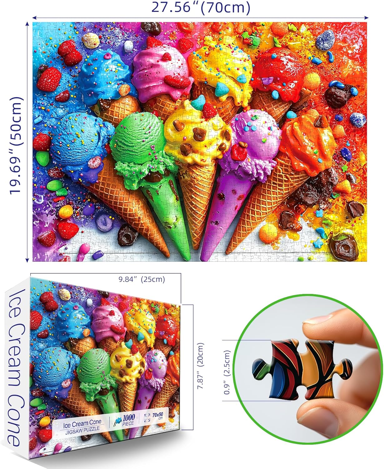 1000 Piece Puzzle for Adults, Ice Cream and Candy Jigsaw Puzzles, Funny Home Decor Puzzle, Perfectly Fitting Pieces, Birthday Party Gift for Adults Seniors 27.5" x 19.7"