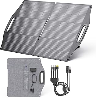 BigBlue 100W Faltbares Solarpanel, mit USB-C(PD45W)+USB-A(QC 3.0, 18W)+MC-4 Connector (XT60/DC5521/7909/8020) für Powerstation Handys Tablets, IP68 Wasserdicht ETFE-Solarmodul mit Ständern für Camping