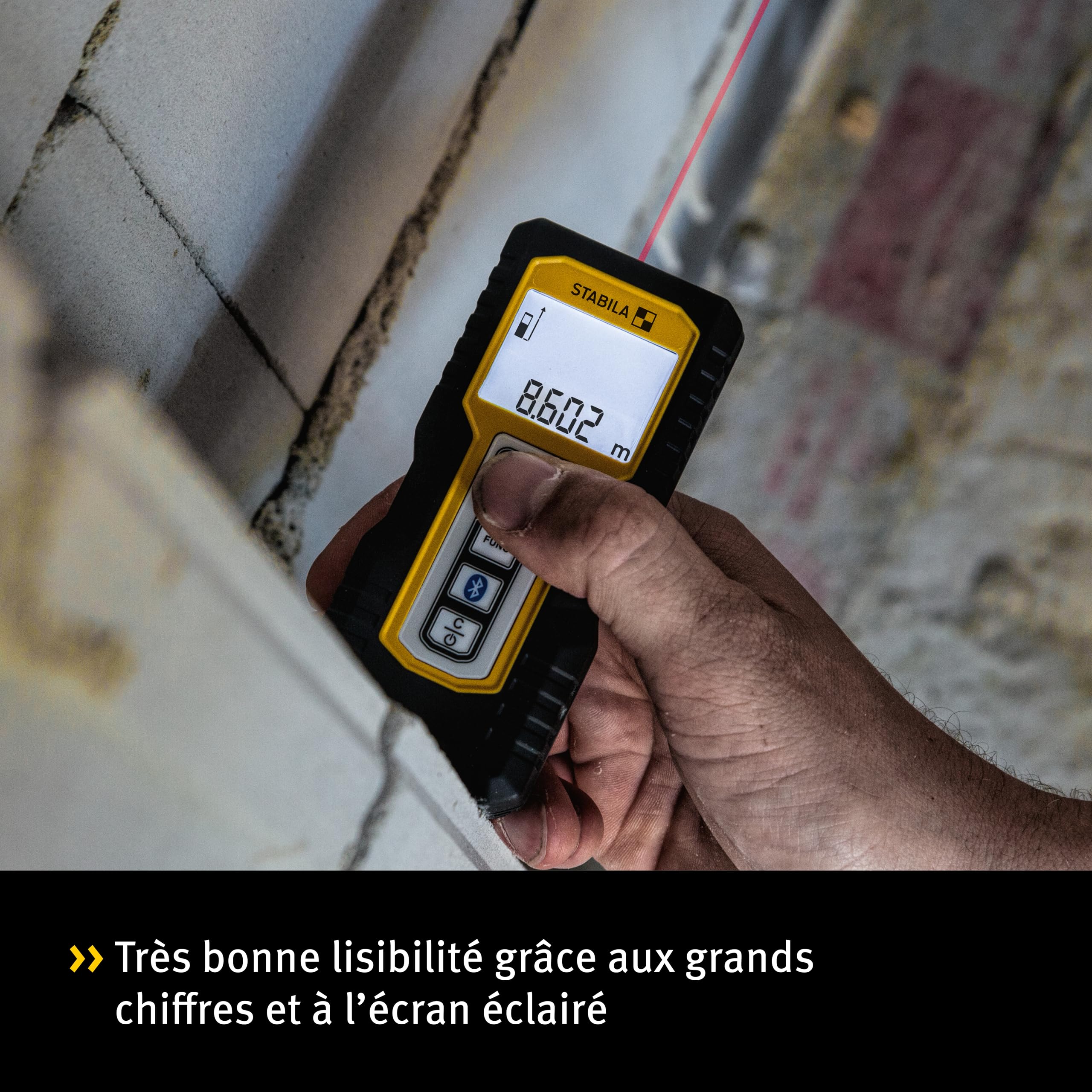 STABILA Télémètre laser LD 250 BT de, Bluetooth Smart 4.0, zone de mesure max. 50 m, 4 fonctions de mesure (entre autres surface et volume), IP 54, piles incluses (2x AAA)