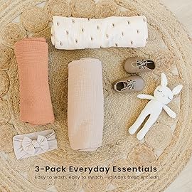 Konssy 3 Pack Muslin Swaddle Blankets for Unisex, Newborn Receiving Blanket, Large 47 x 47 inches, Soft Breathable Muslin Baby Swaddles for Boys & Girls