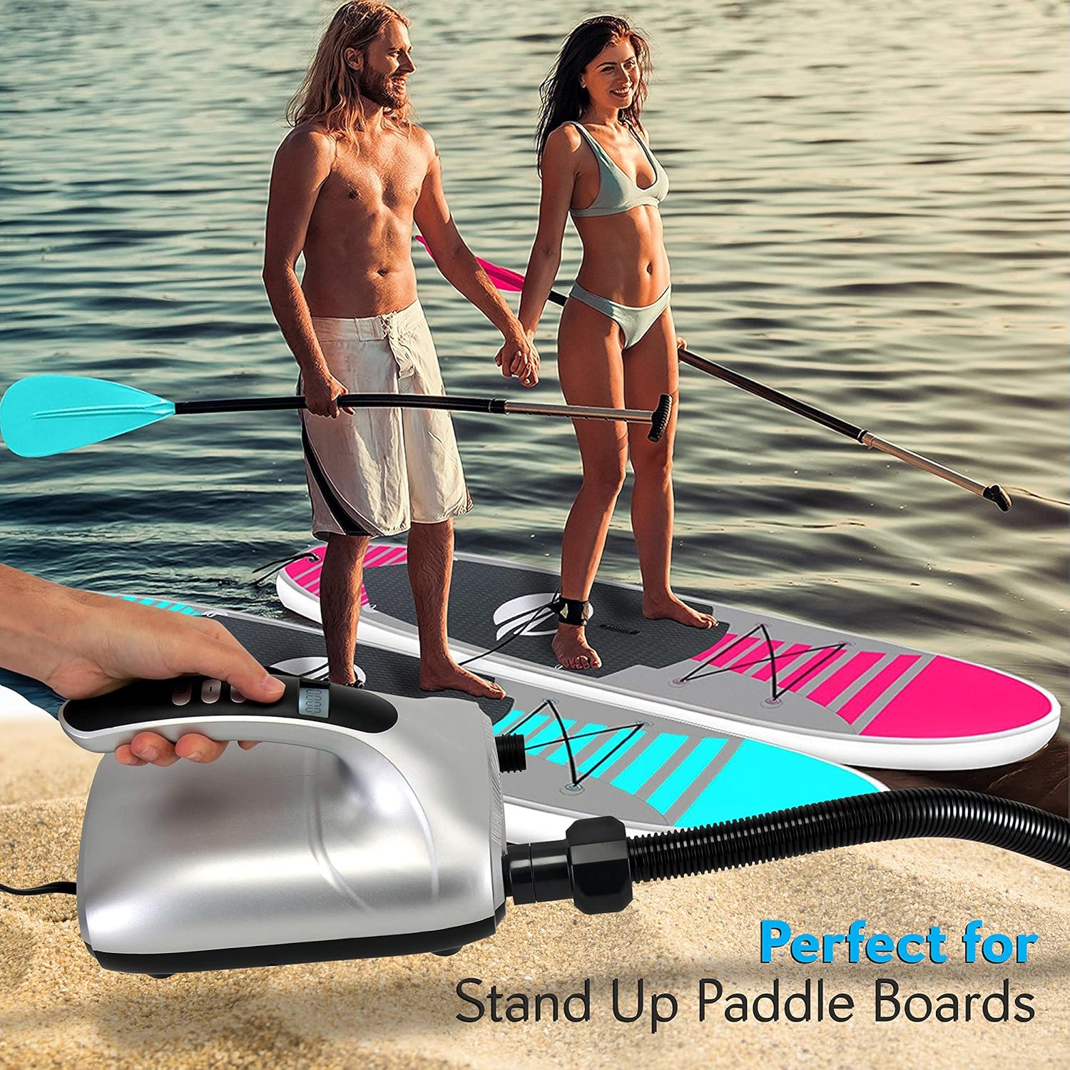 Digital Electric Air Pump Compressor - 110W 12 Volt Quick Air Inflator / Deflator w/ LCD, 0-20 PSI - For Inflatable SUP Stand Up Paddle Board / Boat, Water Sports Inflatables - SereneLife SLPUMP30,5 : Sports & Outdoors