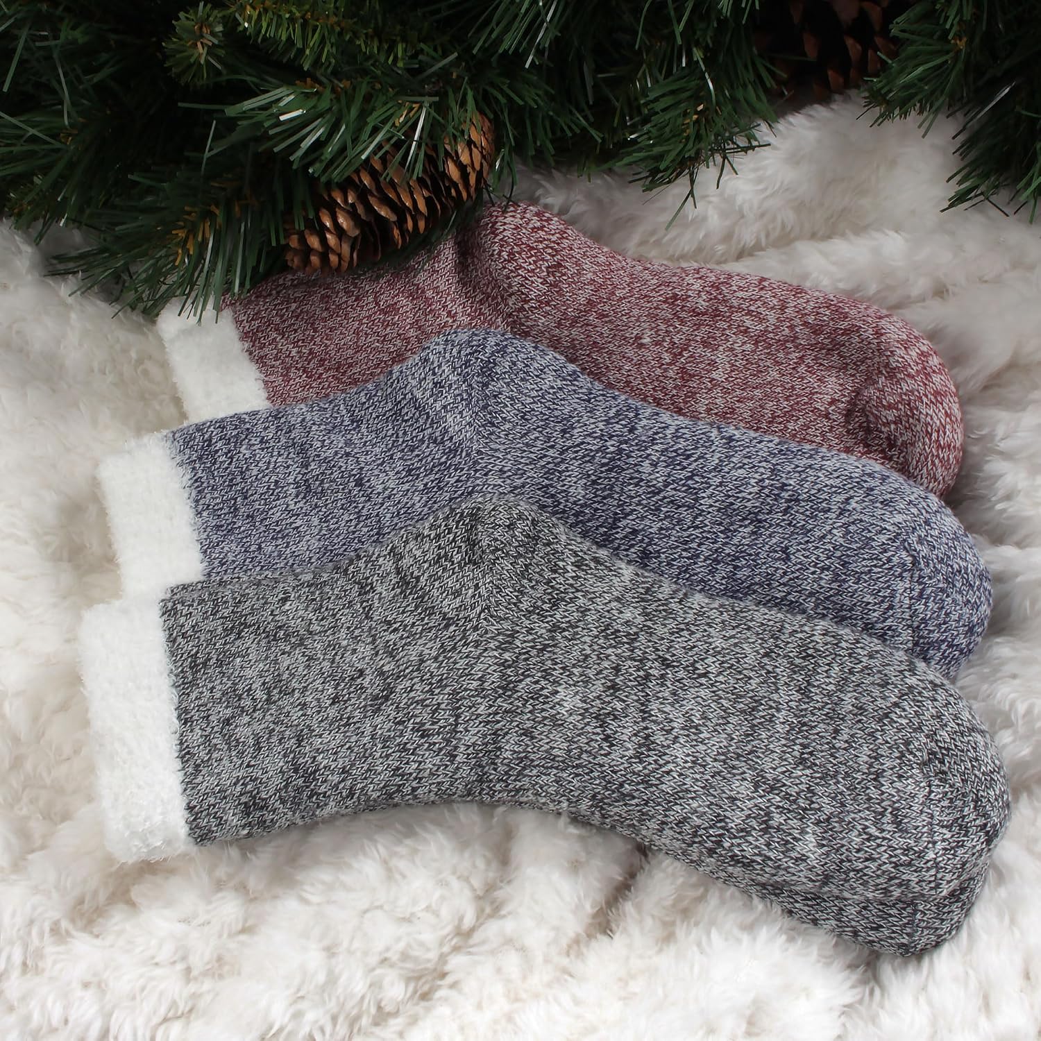 BambooMN Women's Double Layer Thick Cabin Winter Socks - 3 Pairs
