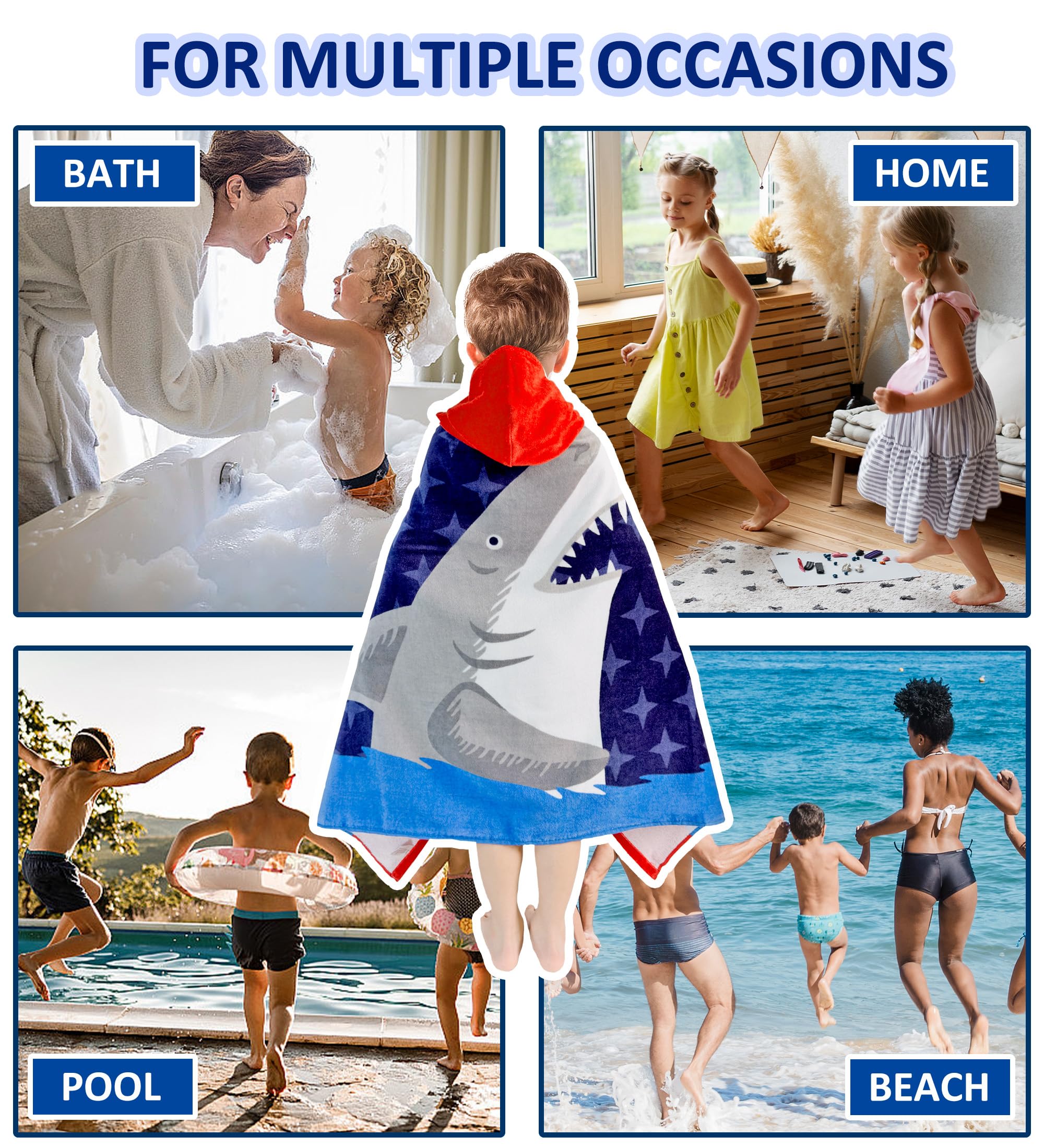 Toallas con capucha para niños – Toalla de baño para niños, playa, toalla de natación, 3-10 años, poncho con capucha de playa 100% algodón, 30 x 50 pulgadas, tamaño grande, suave, grueso, lindo y